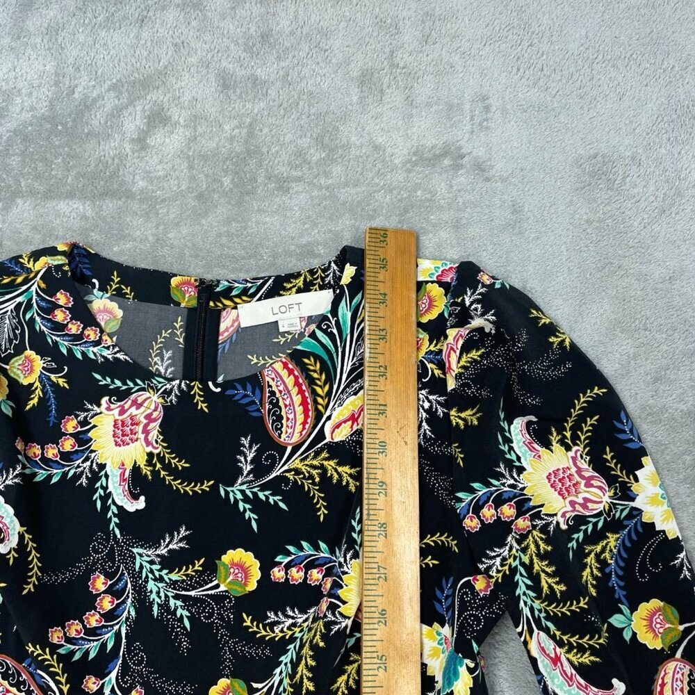 Loft Floral Paisley Long Sleeve A-Line Dress Size 4 Black Multicolor a0494 - Picture 3 of 7